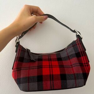 COACH Vintage Y2K Small Holiday Plaid Wool And Leather Shoulder Hobo Bag
